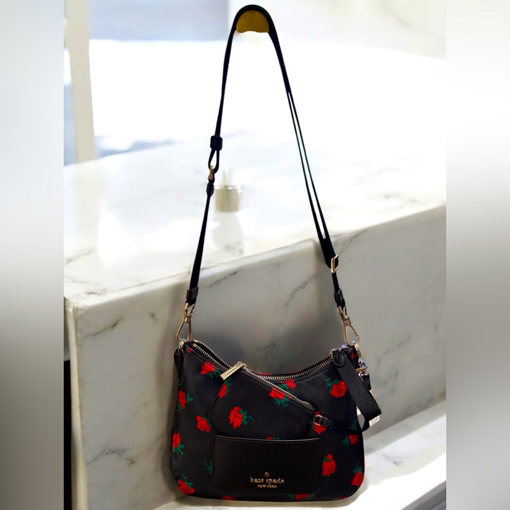 Kate Spade Black Floral Women's Bag. Medium Size. Made of Nylon Material.